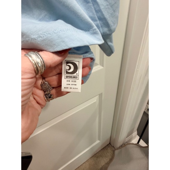 DAYDREAMER Baby Blue Lace Heart Long Sleeve Oversized T Shirt Top Made in USA - Picture 6 of 7